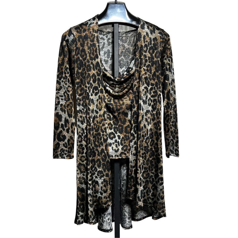 Clara Sun Woo Leopard Print 2pc Long Sleeve Tunic Set with Tank Size Medium
